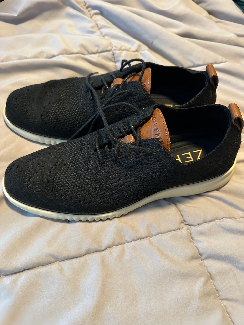 Cole Haan Black Knit Oxfords with Tan Accents